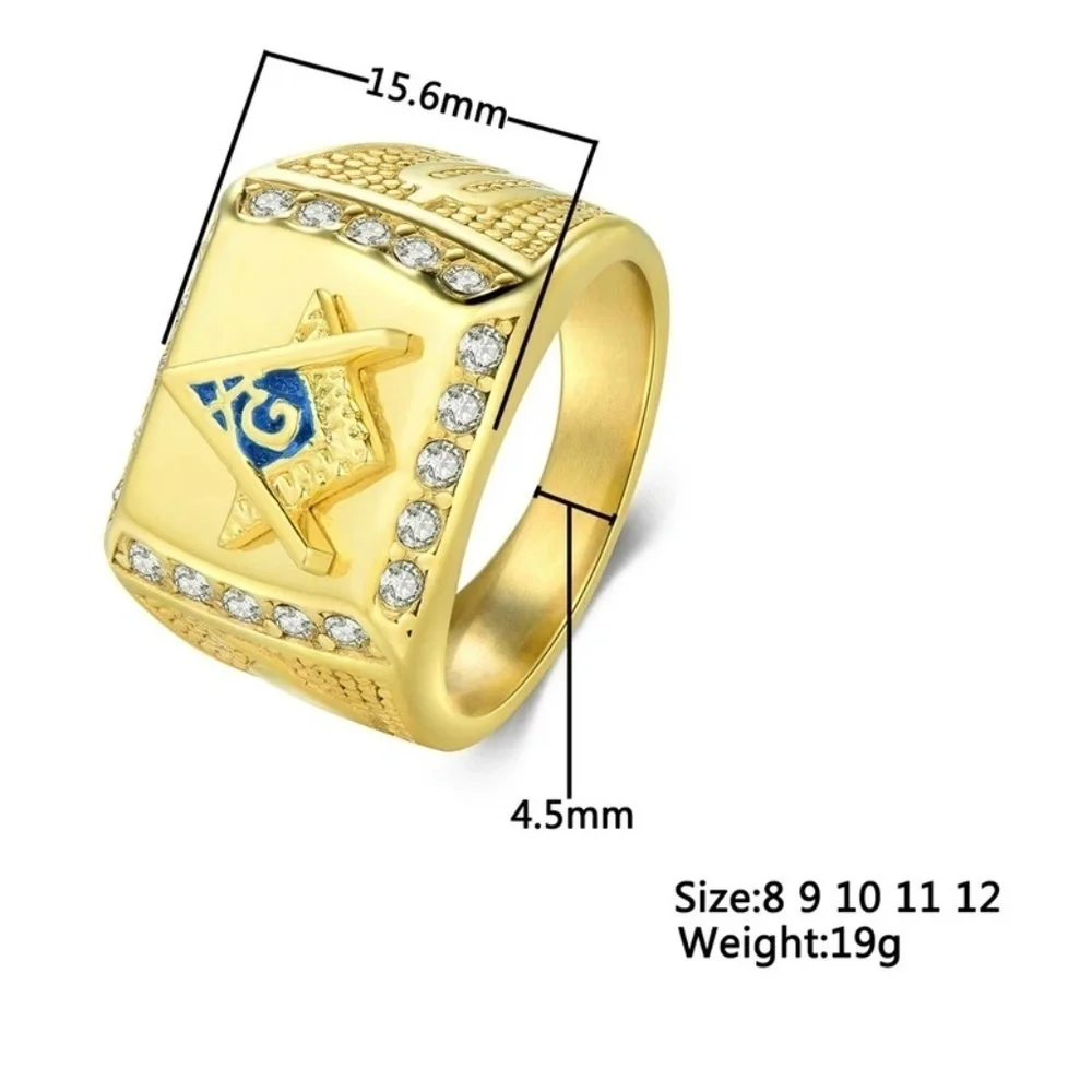 Mason Ring Masonic 10k‎ GP CZ Ring sz 8-12